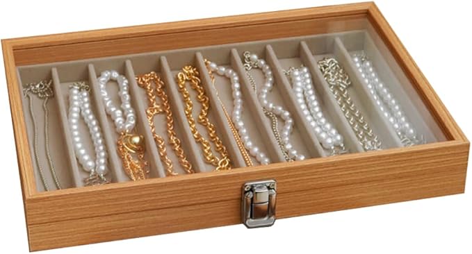 Glass Lid Necklace Organizer Box Transparent Necklace Holder Organizer Velvet Necklace Display Box Clear Lid Jewelry Storage Stackable Necklace Display Case for Women Girls (Style A) - Image 7