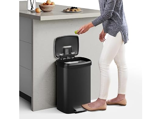 Garvee 13 gal / 50 L Plastic Trash Can with Lid, Large Garbage Can for Kitchen, Rustproof Step-on Kitchen Trash Bin with Liner Rim, Rear Handle, Soft Close Lid, Black - Image 8
