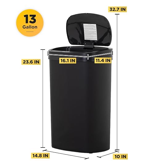 BestOffice | 13 Gallon Plastic Trash Can with Lid | Dark Black | Automatic Touchless Garbage Can | Odor Control | Modern Oval Design | Easy to Clean | Fits Any Kitchen, Bathroom, Office or Home - Image 7