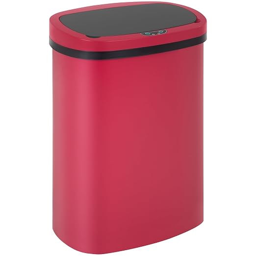 BestOffice | 13 Gallon Plastic Trash Can with Lid | Red | Automatic Touchless Garbage Can | Odor Control | Modern Oval Design | Easy to Clean | Fits Any Kitchen, Bathroom, Office or Home by BestOffice