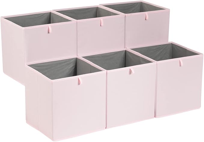 Amazon Basics Collapsible Cube Organizer Bins, Closet Storage Organizer Baskets for Shelves, Space-Saving, 13" x 15" x 13", Peony Pink, Pack of 6 by AmazonBasics