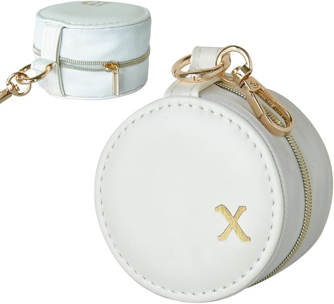 COLLECTIVE HOME - Monogrammed Letter Jewelry Case, Portable Travel Ring Holder Box with Keychain, Personalized Initial Organizer for Earrings Necklaces, Gift for Her (White-x) by COLLECTIVEHOME