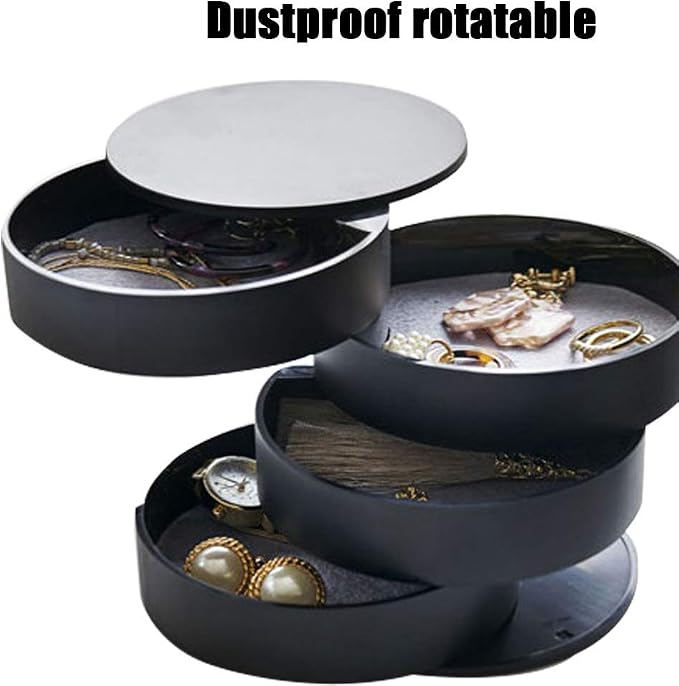 TIMESETL Jewelry Organizer, Small Jewelry Storage Box Earring Holder for Women, 4-Layer Rotating Travel Jewelry Tray Case with Lid for Bracelets Rings Bracelets - Black - Image 5