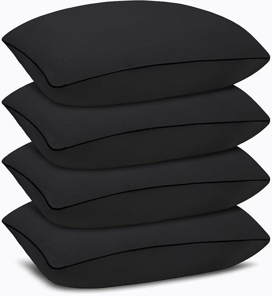 King Size Bed Pillows for Sleeping 4 Pack,Luxury Hotel Pillows,Comfortable and Supportive,Machine Washable,Suitable for Stomach,Back and Side Sleepers.（Black）