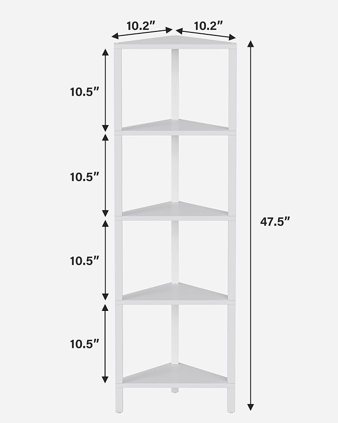 TUTOTAK Corner Shelf, 5-Tier Corner Bookshelf for Small Space, Narrow Display Corner Shelf Stand with Storage Rack, for Living Room, Bedroom, White BS05BW005 - Image 2