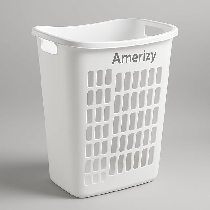 Large White Plastic Laundry Hamper – Rectangular Open Top Clothes Basket with Ventilation, Lightweight Durable Bin for Bedroom, Bathroom, Closet or Dorm Us - Image 3