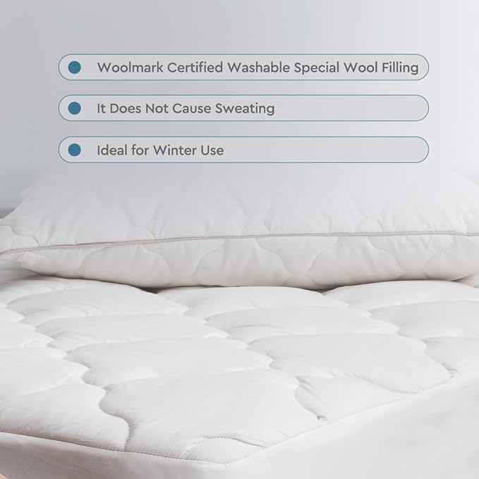 YATAS BEDDING Wool Mattress Protector, Mattress Cover with 100% Cotton Cover & Special Certificated Wool Filling, Bed Cover and Protector, 39"x75" - Ecru (Twin Size - 18'' Depth) - 39"x75"