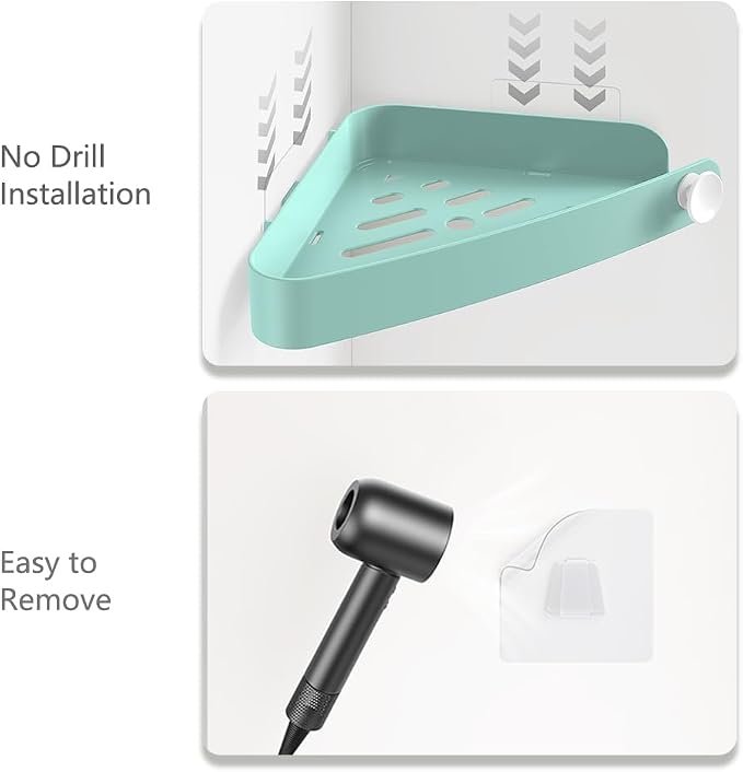 Sotfamily Plastic Shower Caddy Corner (For 90° Only), 4 Pack Adhesive Corner Shower Shelves for Bathroom Organizers and Storage, Turquoise - Image 6