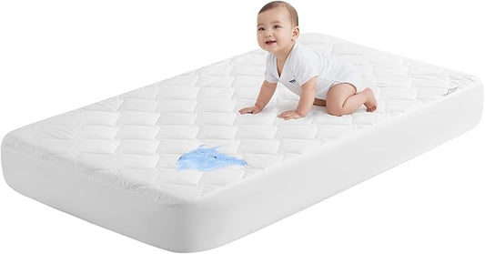 SLEEP ZONE Waterproof Crib Mattress Protector 1 Pack, Elastic Fitted Twin Mattress Pad Ultra Soft and Breathable, Machine Washable Mattress Cover for Standard Baby Crib Size 52''x28'', Pure White