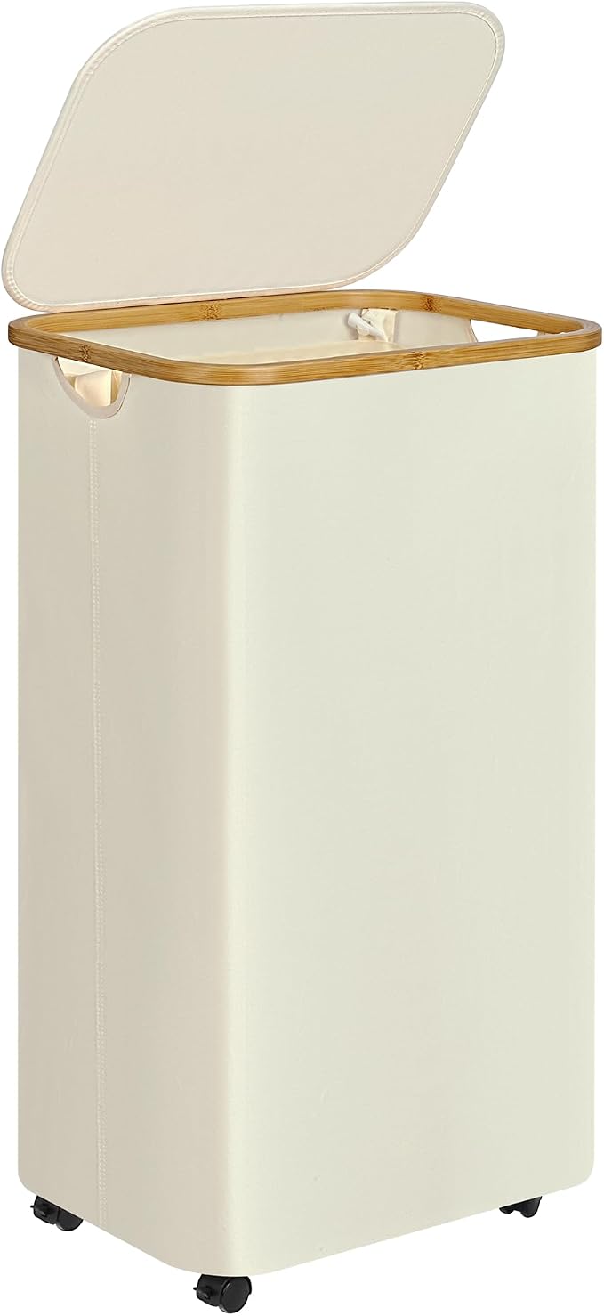 Laundry Basket with Wheels,100L Hampers for Laundry,Large Laundry Hamper with Lid and Bamboo Handles,Collapsible & Waterproof Tall Cloth Hamper for Dormitory Family，Beige by Merkisa