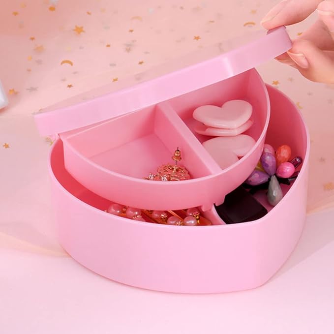 Cabilock 4 PCS Heart Shape Double Layer Jewelry Box with Mirror, Portable Jewelry Organizer Case for Earrings Rings Necklaces Desk Topper Organizer, Pink - Image 8