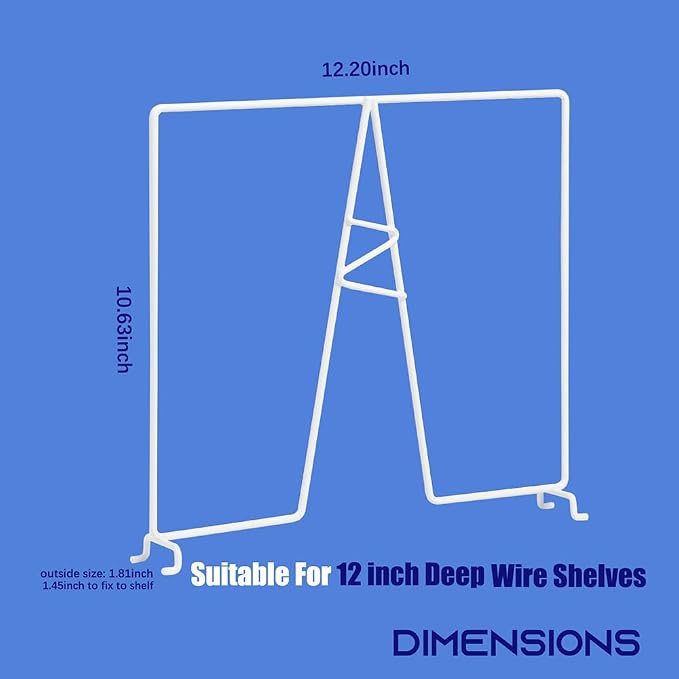 Wire Shelf Dividers - White Closet Organization & Storage Organizer - No Tool Shelf Divider for Wire Shelves - Metal Shelf Accessories – for 12“ Deep Wire Shelves – Tall 12” Height – 20 Pack - Image 2