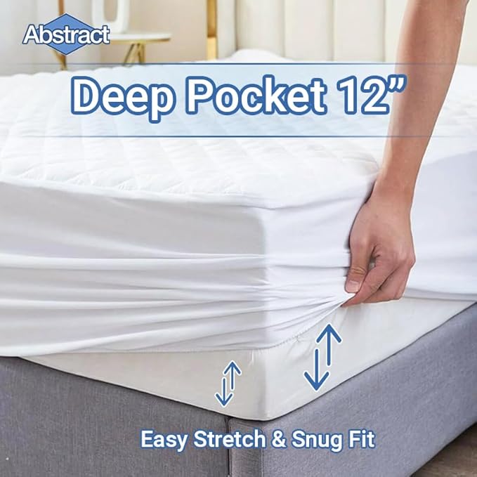 Abstract Bassinet Waterproof Mattress Cover - Quilted, Fitted Protector - Breathable Crib Mattress Pad - Noiseless- Machine Washable - Bassinet 16" x 32", White