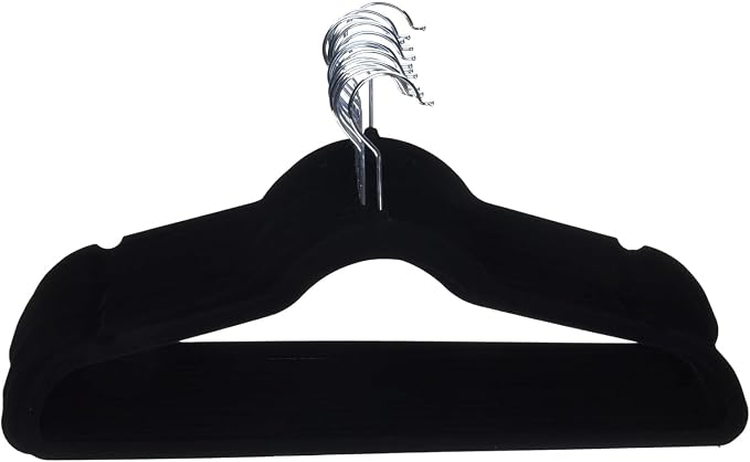 Amazon Basics Slim Velvet Non-Slip Space Saving Suit Clothes Hangers for Closet Organization, Black/Silver, 30-Pack - Image 6