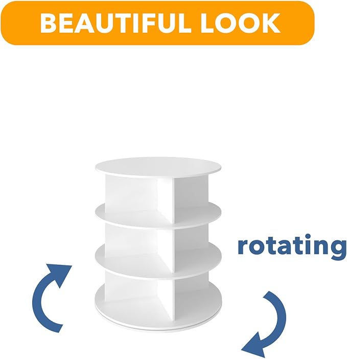 SpaceAid 3 Tier Rotating Shoe Rack Tower, Spinning Shoe Display Lazy Susan, Revolving 360 Shoe Rack Storage Round Carousel, Vertical Handbag Rotate Shoes Closet Organization (3-Tier White) - Image 7