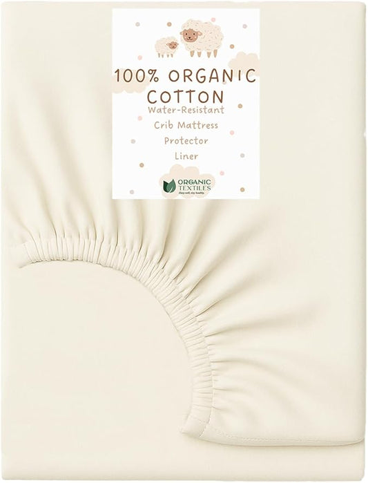 ORGANIC TEXTILES Water-Resistant Fitted Sheet Baby Mattress Liner Pad Protector - 100% Organic, GOTS Certified - Portable (36"x26") - Pack of 1