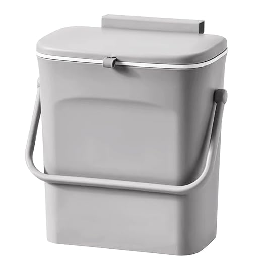 LALASTAR Kitchen Compost Bin for Countertop or Under Sink, Hanging Small Trash Can with Lid for RV/Office/Bedroom/Dorm, Mountable Indoor Compost Bucket, 9L/2.4 Gal, Grey by LALASTAR
