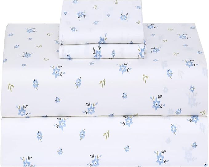 RUVANTI 100% Cotton Sheets – King Size Percale Bedding, Cooling & Breathable Floral Design, Durable with a Crisp, Soft & Comfortable Feel, 16" Deep Pocket, 4-Piece Set, Phulkari