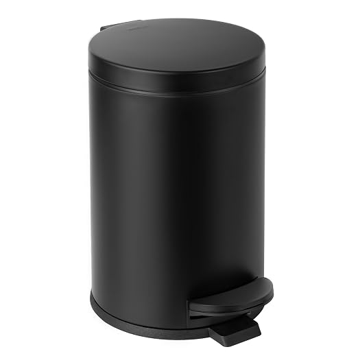 Cesun 1.2 Gallons Small Black Trash Can, Bathroom Garbage Can with Lid and Foot Pedal, Mini Round Wastebasket for Bathroom, Bedroom, Office, 4.5 Liters / 1.2 Gallons, Matte Black by Cesun