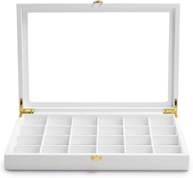 Oirlv Premium Blue Leather 24 Grid Jewelry Tray with Transparent Lid Earrings Rings Organizer Box Stackable Jewelry Box Drawer Inserts Women Gift by Oirlv