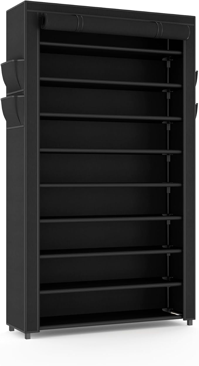 VILICK Shoe Rack with Cover Narrow Shoe Organizer with Pockets 10 Tier Tall Shoe Storage Holds 36-41 Pairs Shoes and Boots Shoe Rack for Closet Entryway Garage, Black - Image 8