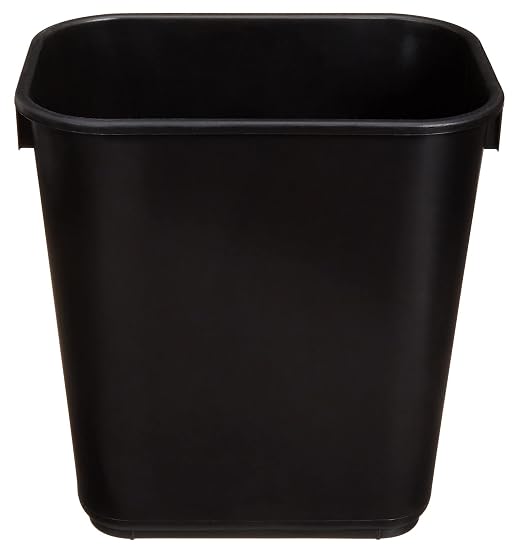 Amazon Basics Small Rectangular Commercial Office Wastebasket, Easy to Clean, 3 Gallon, Black, 2-Pack by AmazonBasics