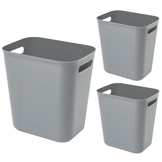 UUJOLY Plastic Small Trash Can Wastebasket, Garbage Container Basket for Bathrooms, Laundry Room, Kitchens, Offices, Kids Rooms, Dorms, 3.5 Gallon, Grey, 3 Pack by UUJOLY