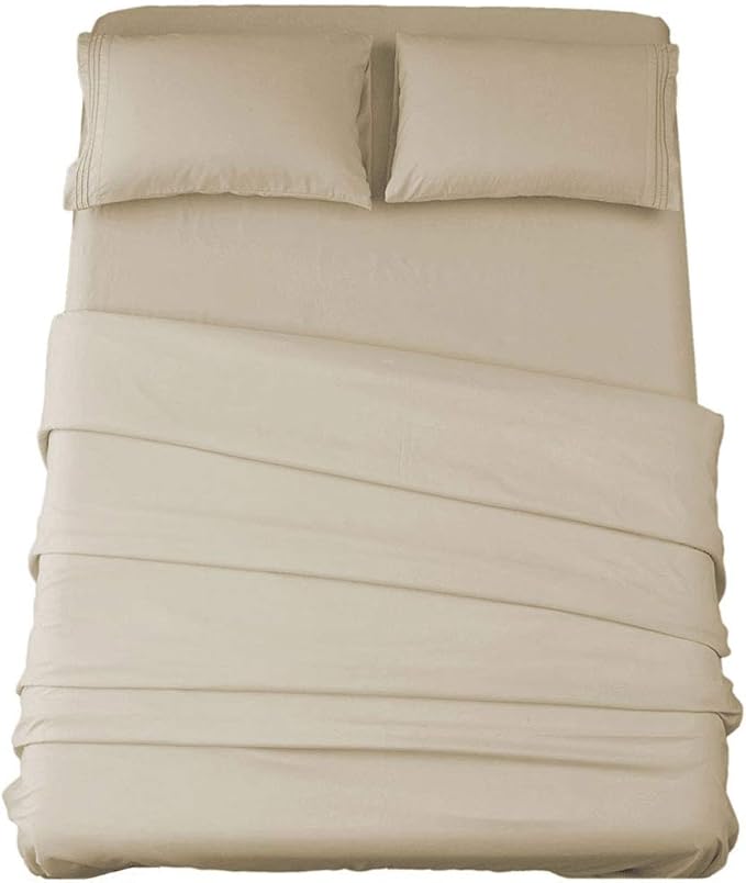 SONORO KATE Bed Sheet Set Super Soft Microfiber 1800 Thread Count Luxury Egyptian Sheets 16-Inch Deep Pocket，Wrinkle and Hypoallergenic-3 Piece (Beige, Twin)