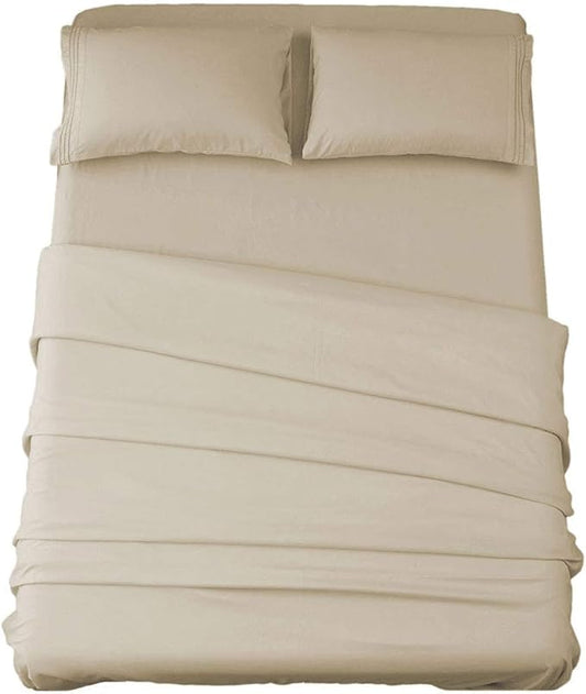 SONORO KATE Bed Sheet Set Super Soft Microfiber 1800 Thread Count Luxury Egyptian Sheets 16-Inch Deep Pocket，Wrinkle and Hypoallergenic-3 Piece (Beige, Twin)