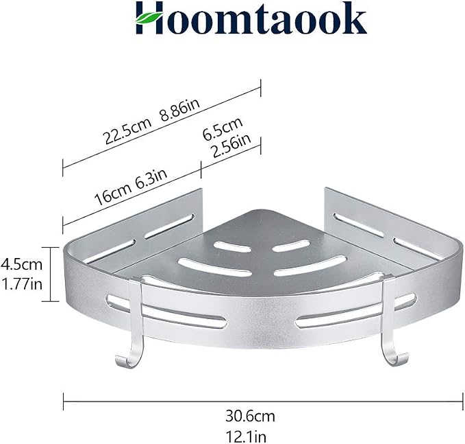 Hoomtaook Corner Caddy Bathroom Shower Shelf Wall Mounted No Drilling 2 Tier Storage Shelves Adhesive Triangle Baskets Silver Bathroom Kitchen Storage Basket - Image 6