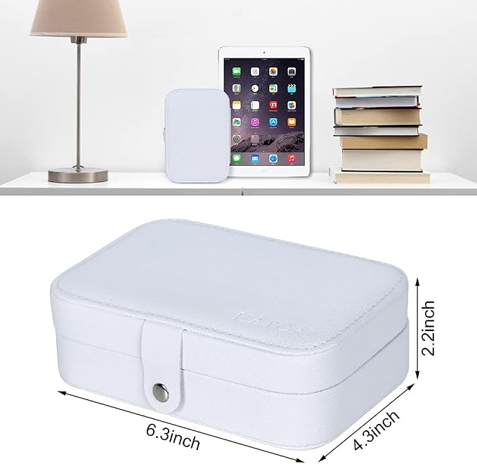 Hatori Travel Jewelry Box, PU Leather Small Jewelry Organizer for Women Girls, Portable Mini Travel Case Display Storage Holder Boxes for Stud Earrings, Rings, Necklaces, Bracelets (White Beige) - Image 4
