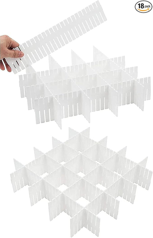 18Pcs Drawer Dividers, Adjustable Drawer Organizer for Socks, Underwear, Makeup, Can Help Tidy Kitchen, Bedroom, Dresser White by Flytianmy