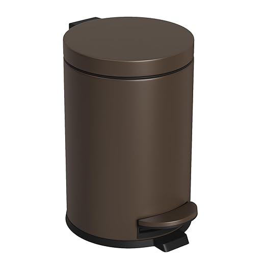 Cesun 1.2 Gallons Small Brown Trash Can, Bathroom Garbage Can with Lid and Foot Pedal, Mini Round Wastebasket for Bathroom, Bedroom, Office, 4.5 Liters / 1.2 Gallons, Brown by Cesun