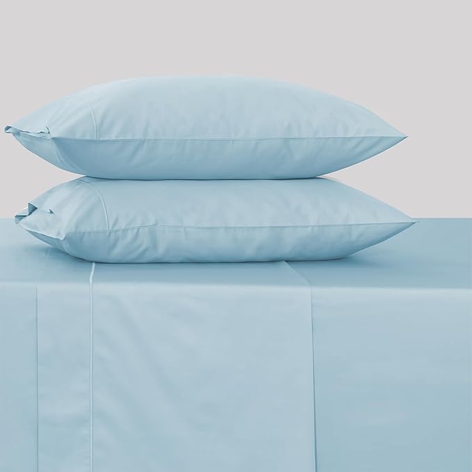 Feather & Stitch 500 TC King Size 4pc Damask Bed Sheet Set, 100% Soft Cotton Breathable Bedsheets, 18" Deep Pockets Sateen Weave Solid Bedding Mattress Resort Hotel Luxury Decor - (Feather Blue)