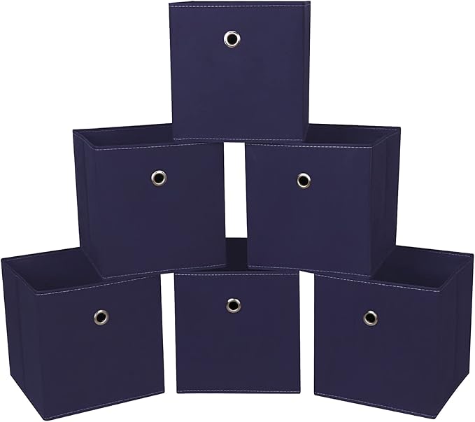 Foldable Storage Cubes Bins ,11 Inch Cloth Storage Cube Fabric Storage Box Cubes Organizer Baskets with Handles for Home Organizer Set of 6 (Navy Blue) by NieEnjoy