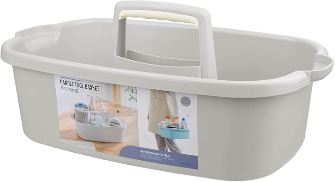 Large Cleaning Supplies Caddy Portable Shower Basket Supply Organizer with Handle Plastic Bucket Tool Storage for Bathroom, Bedroom, Kitchen, College Dorm, Garden, Light Grey by JiatuA
