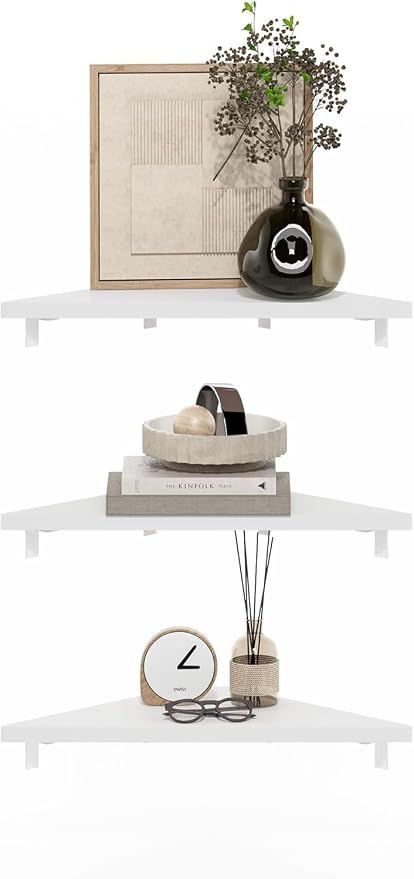 Furinno Rossi Triangle Corner Floating Shelves, Wall Mount Display Shelf, White, Set of 3 (Pack of 2) - Image 6