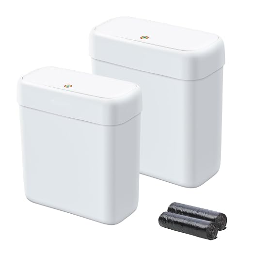funest 2 Pack Bathroom Trash Can with Lid, 3 Gal/12 L & 2.7 Gal/10L Garbage Can with Pop-Up Lid, Small Spaces Plastic Trash Can, Slim Trash Bin Waste Basket for Bathroom,Rv, Office, White by funest