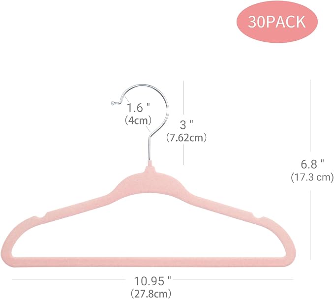 ManGotree Velvet Baby Clothes Hangers, Baby Toddler Kids Hangers with Swivel Hook, Notched Shoulder Design for Kids and Children Clothes (30 Pack, Light Pink) - Image 2