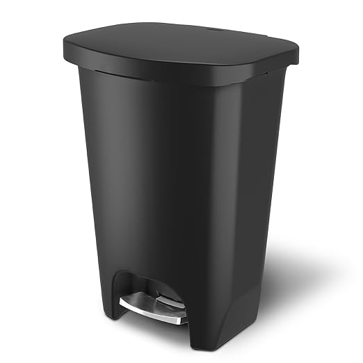 Glad Premium 13 Gallon Trash Can - Plastic Kitchen Waste Bin with Odor Protection of Lid, Stainless Steel Step On Foot Pedal and Garbage Bag Rings, Black by GladTrashFoodStorage