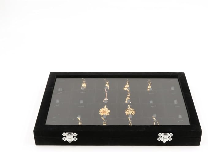 Jewelry Box Necklace Organizer Tray (Black) Necklace Display Case for Storage Jewelry Necklaces Display Stand 24 Slot Pendant Holder for Women - Image 12