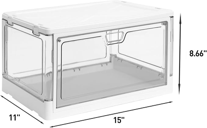 HYBRIDEAS 3-Pack Clear Stackable Storage Bins with Lids Magnetic Doors Open Front Foldable Folding Plastic Craft Containers Large Closet Organizers Box for Bedrooms Living Rooms Study Kids' Toys 24 QT - Image 2