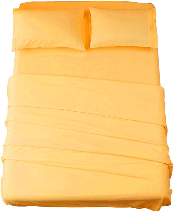 SONORO KATE Bed Sheet Set Super Soft Microfiber 1800 Thread Count Luxury Egyptian Sheets 16-Inch Deep Pocket，Wrinkle and Hypoallergenic-4 Piece (Yellow, Full)