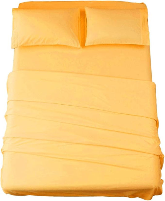 SONORO KATE Bed Sheet Set Super Soft Microfiber 1800 Thread Count Luxury Egyptian Sheets 16-Inch Deep Pocket，Wrinkle and Hypoallergenic-4 Piece (Yellow, California King)