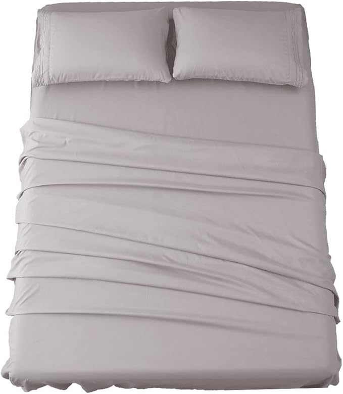 SONORO KATE Bed Sheet Set Super Soft Microfiber 1800 Thread Count Luxury Egyptian Sheets 16-Inch Deep Pocket Wrinkle and Hypoallergenic-4 Piece(Full Grey)