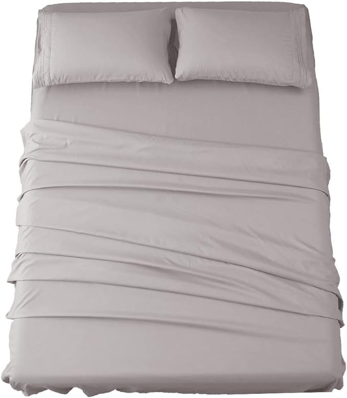 SONORO KATE Bed Sheet Set Super Soft Microfiber 1800 Thread Count Luxury Sheets 18-Inch Deep Pocket Wrinkle -4 Piece(California King Grey)
