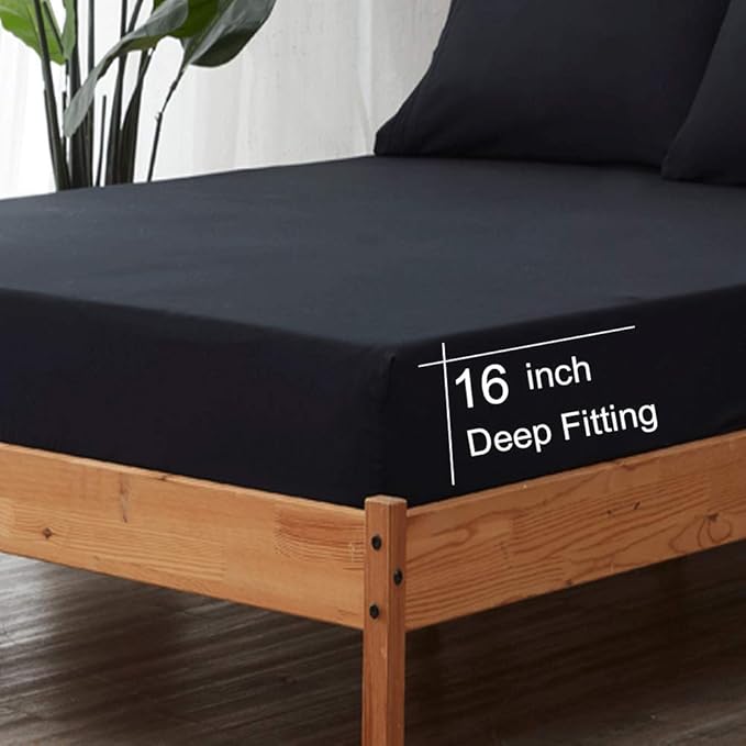 SONORO KATE Bed Sheet Set Super Soft Microfiber 1800 Thread Count Luxury Egyptian Sheets 18-Inch Deep Pocket，Wrinkle and Hypoallergenic-6 Piece (Black, California King-6 Piece)