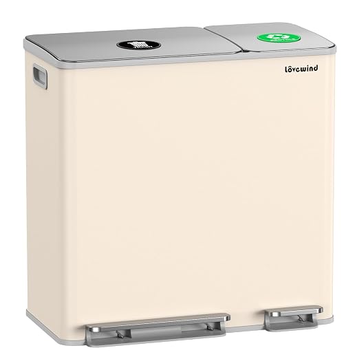 Lovewind Dual Trash and Recycling Bins for Kitchen, 13+6 Gallon Stainless Steel Garbage and Recycle Bin Combo for Large Families, Dual Trash Can with Soft Close Lid & Magnetic Stickers, Apricot by LOVEWIND