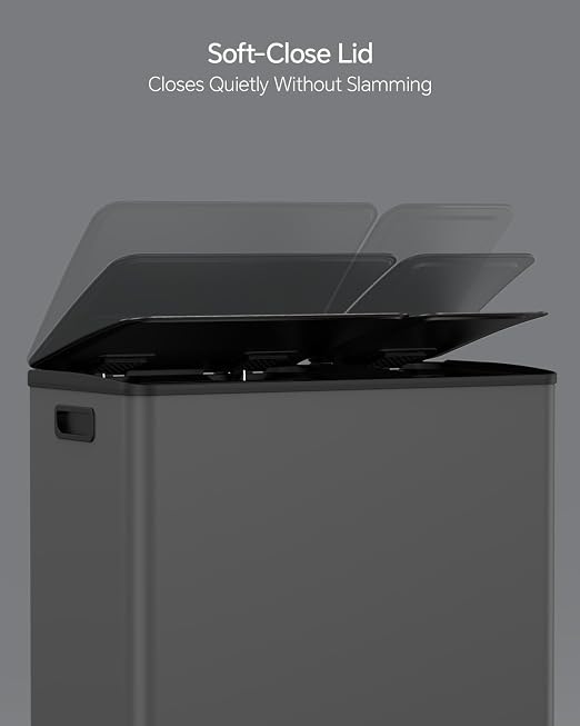 Lovewind Dual Trash and Recycling Bins for Kitchen, 13+6 Gallon Stainless Steel Garbage and Recycle Bin Combo for Large Families, Dual Trash Can with Soft Close Lid & Magnetic Stickers, Grey - Image 5