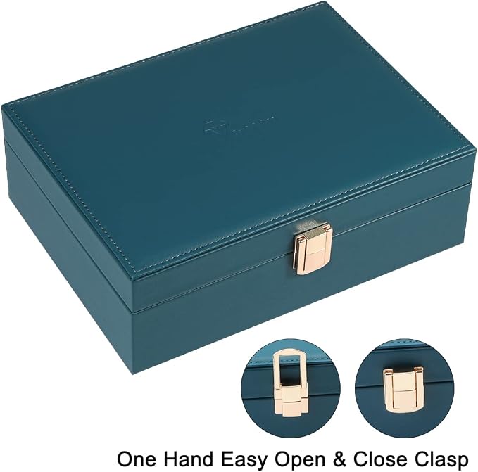 Voova Jewelry Box Organizer for Women Girls, 2 Layer Large Men Jewelry Storage Case, PU Leather Display Jewellery Holder with Removable Tray for Necklace Earrings Rings Bracelets, Indigo - Image 5